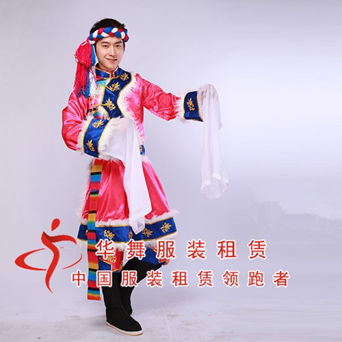 藏族舞蹈演出服_男士藏族服装_男款藏族水袖服装_少数民族服装