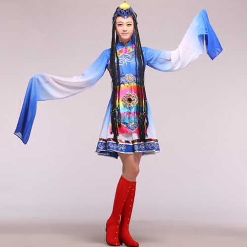 藏族民族服装_民族水袖舞蹈服_舞台表演服演出服